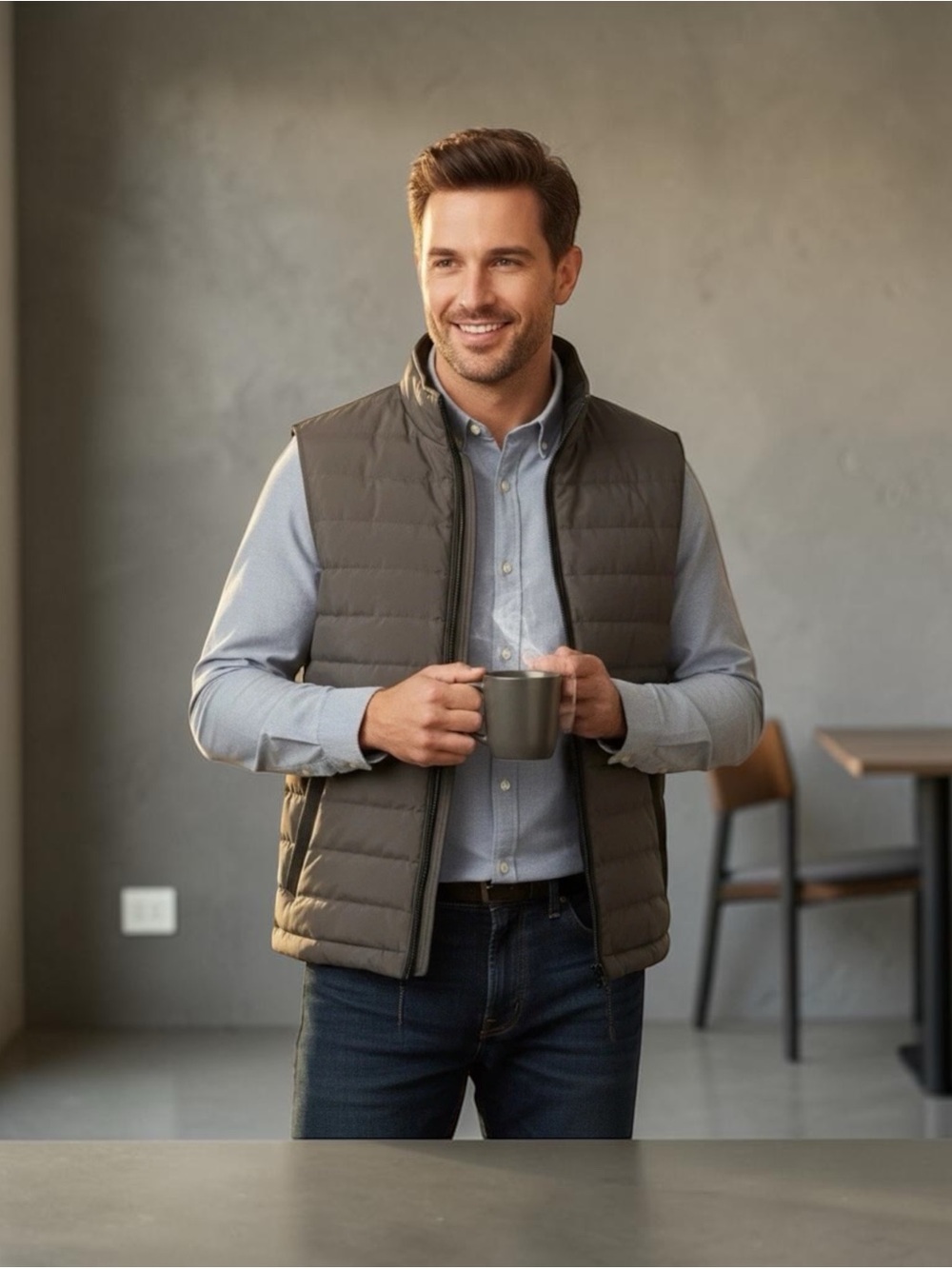 Ted Baker Dark Gray Goose Down Quilted Vest Gilet Mens Size 4 Full Zip